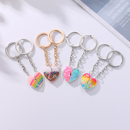Cross-border new love rainbow keychain Internet celebrity girl simple bag pendant alloy drop yo pendant jewelry