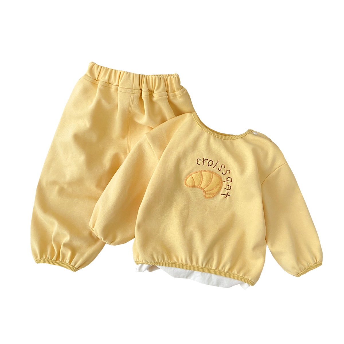 2025 primavera nuevo estilo estilo coreano estilo occidental bebé niño de dibujos animados cuerno bolso casual bebé suéter de manga larga traje de pantalón de suéter