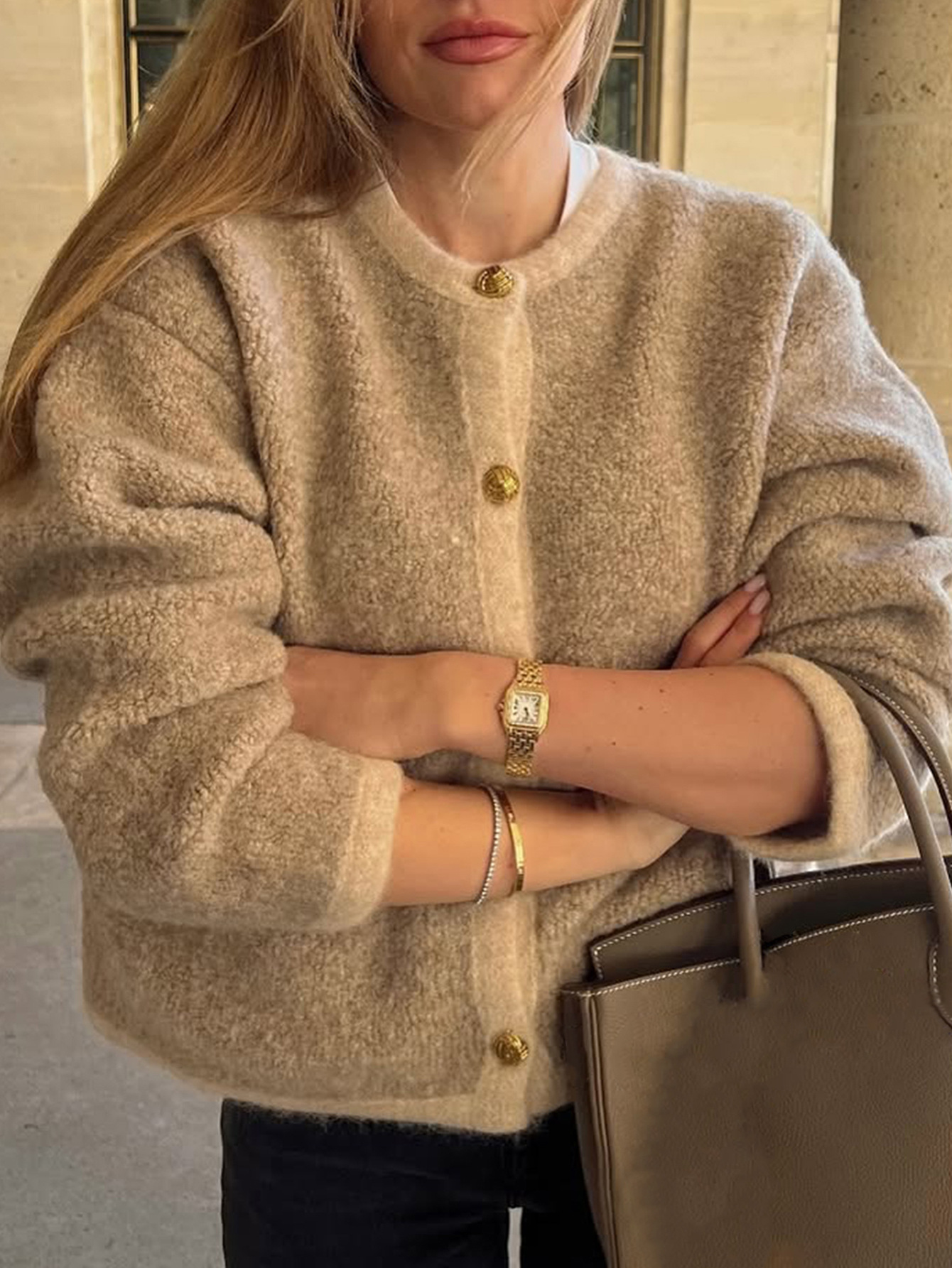 Kaikuo Europa y Estados Unidos botones de vacaciones de lana camisa abrigo suéter de mujer otoño y invierno 2025 estación independiente de Amazon