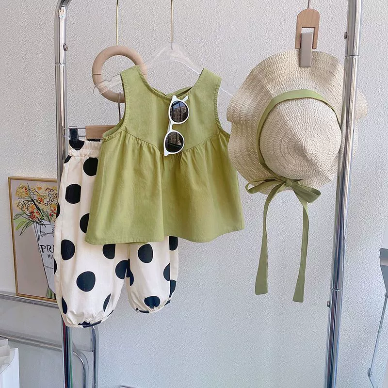 Cotton set girl's, summer clothing, T-shirt sleevless