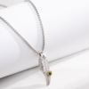 Men's pendant stainless steel, retro necklace, long sweater emerald, chain, accessory, Japanese and Korean, Korean style, with gem