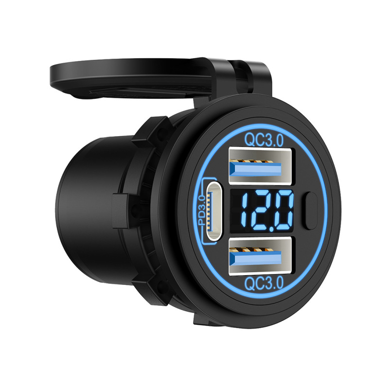 房车汽车游艇大巴车改装 QC3.0+双PD闪充 改装车充QC3.0三端口|undefined