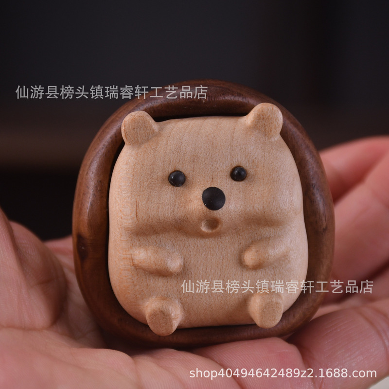 ブナ材の木彫り小さなハリネズミ癒しのドーパミン装飾品無垢材スプライシングクリエイティブ文具ハンドピース無垢材ポータブル|undefined