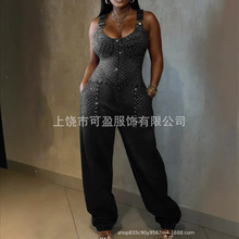 2025跨境新款女装亚马逊欧美夏季数码3D印花扣子背带休闲裤吊带裤