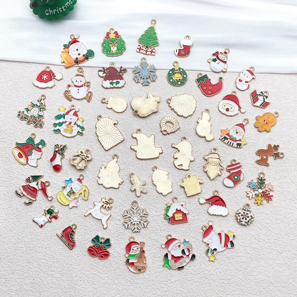 混50个圣诞滴油合金diy饰品配件 圣诞老人雪人铃铛麋鹿手链挂件详情10