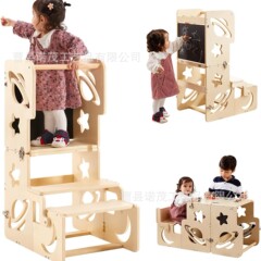子供用無垢材学習タワー家庭用洗面台スツールキッチン立ちスツール木製ベビーダイニングチェア折りたたみ式
