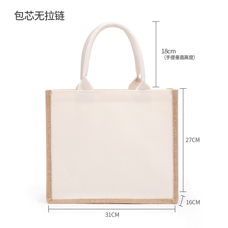 卸売り現物空白手描き綿紐手提げ麻袋diy黄麻片肩ショッピングファスナートート麻布バッグ|undefined