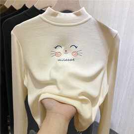 男女童半高领奶油小猫咪德绒洋气长袖t恤中大童秋冬保暖新款上衣