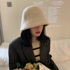 日系顯臉小羊羔毛漁夫帽子女秋冬新款百搭簡約復古水桶帽保暖盆帽