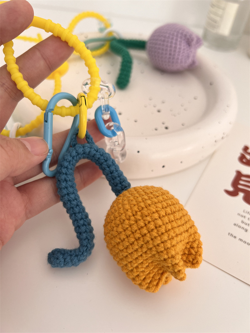 11281 Hand-knitted tulip pendant, women's fresh bag, keychain pendant, schoolbag accessory, Japanese and Korean style for girls undefined