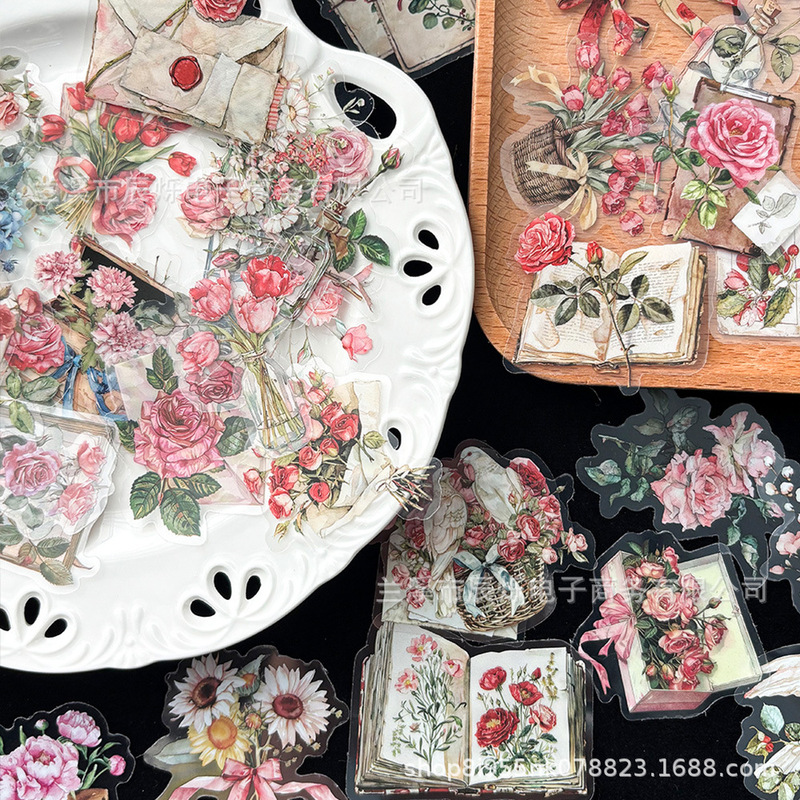 50 small fresh flowers and letter stickers pet material notebook notebook mobile phone shell decorative stickers