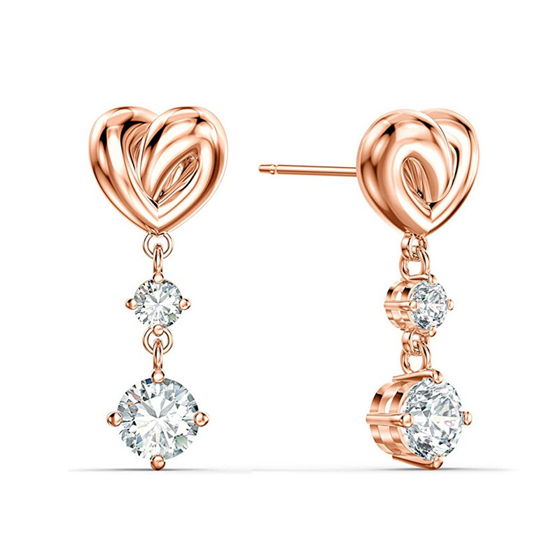 Fashion Simple Heart-shaped Drop Earrings Inlaid Zircon Copper Earrings display picture 2