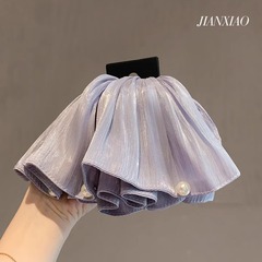 ネットセレブのシンプルな無地の後頭部ヘアクリップ、高級パール気質のプリーツハイポニーテールヘアクリップヘッドバンド