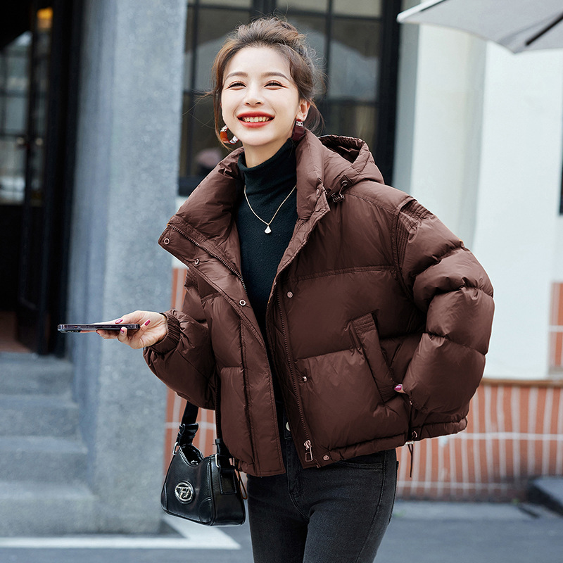 Brown Bread Coat 2025 Winter New Korean Fashion Petite Hooded Short 90 down Jacket for Women