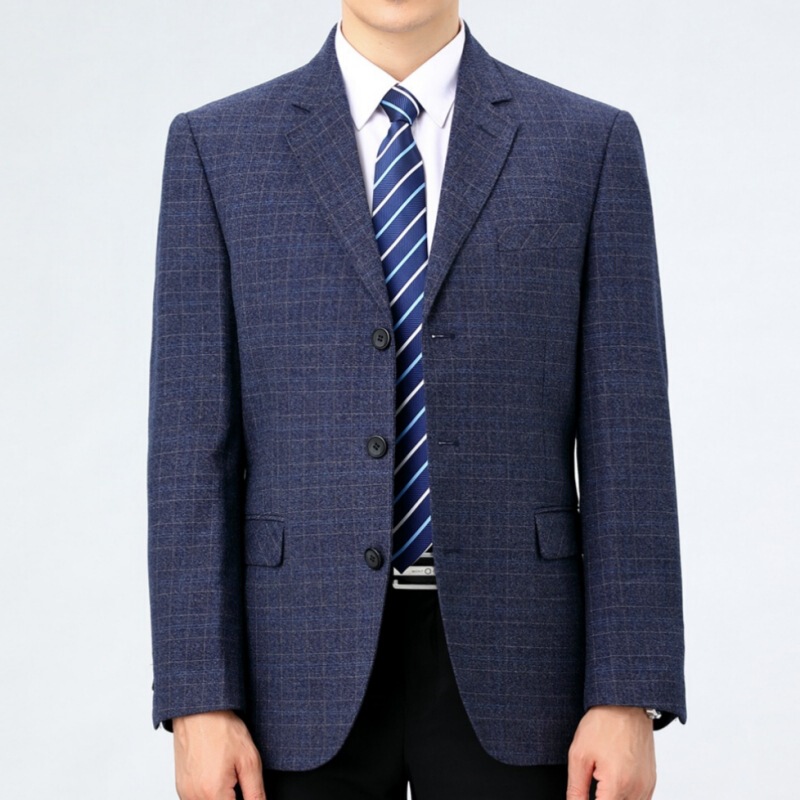 Autumn New Style Middle-Aged Men's Casual Plaid Business Non-Iron Single-Piece Wool Blazer for Dad