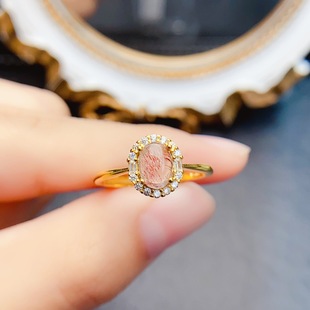 New Natural Hair Crystal Ring S925 Silver Inlaid Main Stone 5*7mm Versatile Popular Hot Style Women's Jewelry Wholesale
