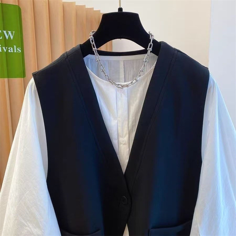 2026 Spring/Autumn New Style Suit Vest, Irregular Ribbon Shoulder Vest, Single Button Sleeveless Outerwear Vest for Women