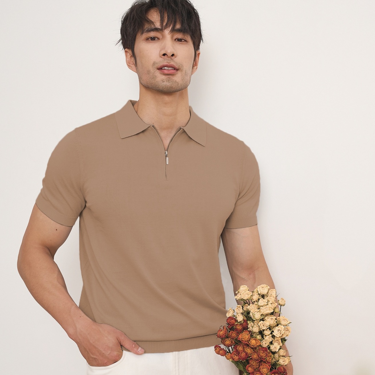 Polo camiseta camiseta de punto camiseta de manga corta camiseta de hombre solapa media cremallera vieja seda de hielo de verano fábrica transfronteriza al por mayor