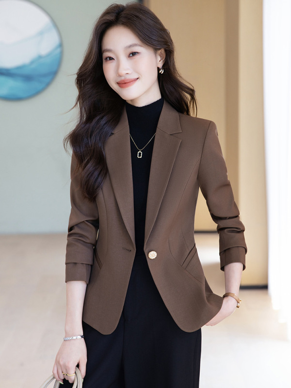 蓝色修身小西装外套女2025秋冬新款小个子一粒扣女西服气质上衣女|undefined