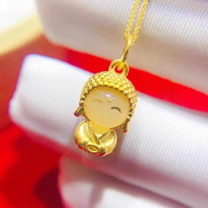 Plating, Inlay Design Titanium Steel Simple Style Buddha Plating Inlay Artificial Gemstones Pendant Necklace