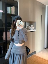 设计感辣妹高级套装女秋季2025新款针织长袖上衣拼接半身裙两件套