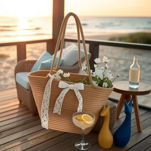 Capacious woven beach shoulder bag, purse, (Physicals), Birthday gift