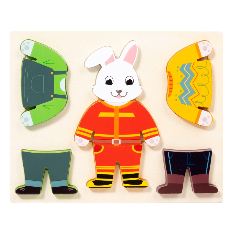 Ropa animal tridimensional para niños que cambia rompecabezas de madera apósito educativo bloques de construcción niños y niñas educación temprana juguetes educativos