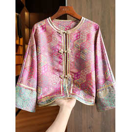 959 粉色真丝织锦缎提花中式外套，M L XL，南油秒杀，不退不换！