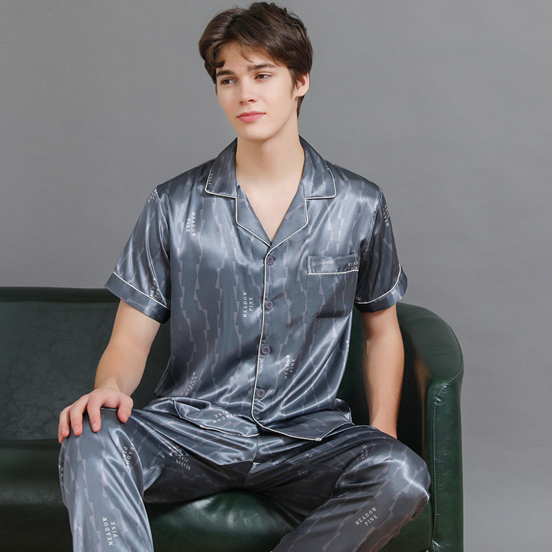 2023 Spring and Autumn Men's Pajamas New Short-Sleeved Thin Ice Silk Summer Simulated Silk Home Clothes Silk Suit Large Size