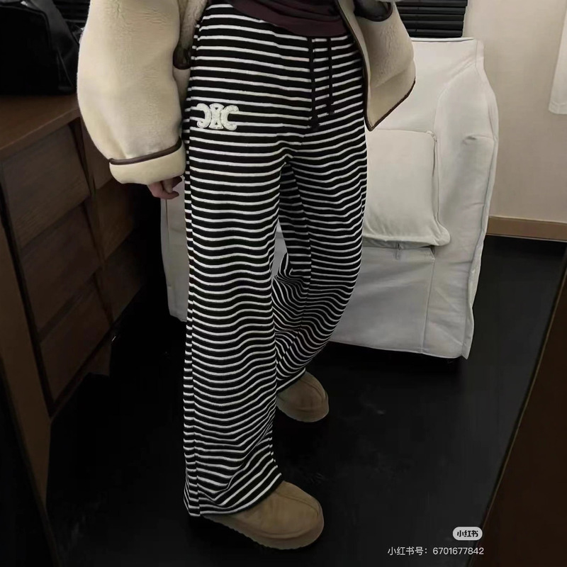 CE家正确凯旋门撞色条纹休闲裤百搭宽松显瘦阔腿长裤高腰高腰显瘦|undefined
