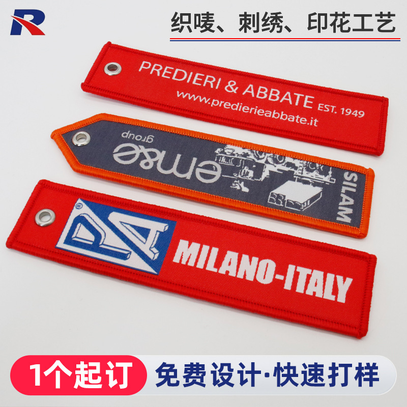 Custom Double-Sided Embroidered Keychain with Logo, Airline Logo, Luggage Tag, Backpack Trendy Embroidered Fabric Strip
