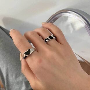 New Dark Retro Ring Korean Black Hip-Hop Cool Heart Opening Girl Ins Simple Niche Ring