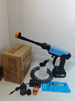 German Wireless High-Pressure Car Washer Portable Household Powerful Water Gun Artifact Lithium Battery Electric Charging (High pressure car wash water gun) - 563654-blue-5-cell-electric-carton-standard-version-5m-water-pipes