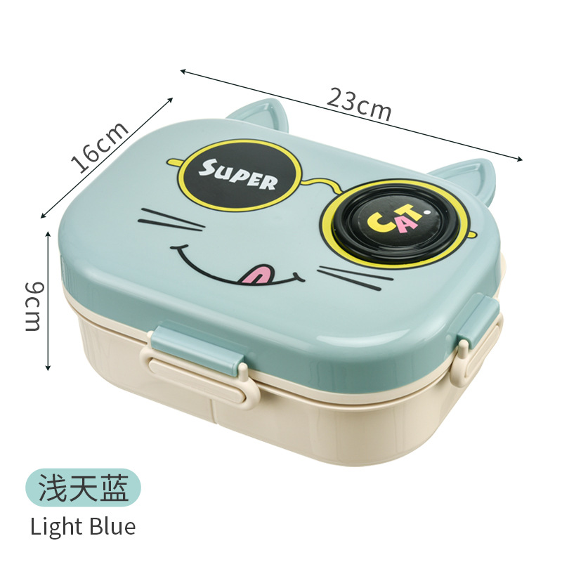 Caja de almuerzo para niños de dibujos animados gatos sellado con taza de salsa a prueba de fugas para estudiantes calentamiento de microondas de doble capa caja de almuerzo dividida