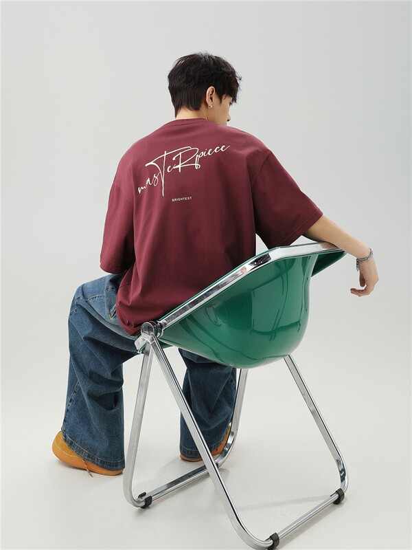 アメリカンレタープリント純綿半袖Tシャツメンズ夏新作Tシャツ日本製ゆったりトレンドブランドカップル半袖q|undefined