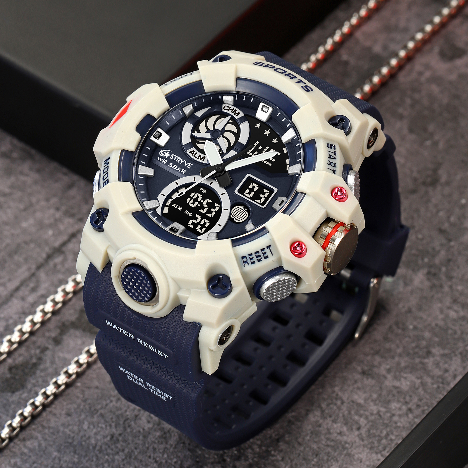 Stryve hombres moda impermeable deporte reloj luminoso electrónico multifuncional cronógrafo reloj una generación 8027