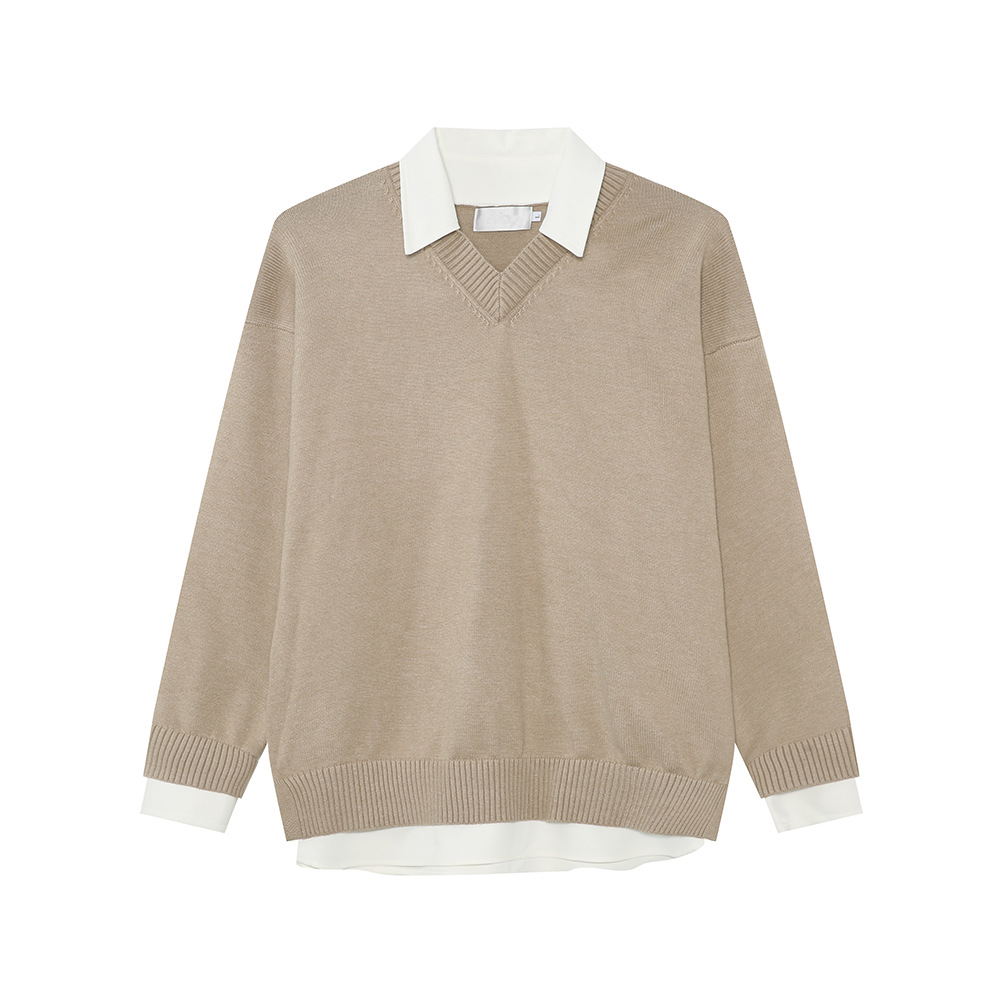 MTLCLOTHES Hombres| Invierno nuevo producto coreano falso diseño de dos piezas con solapa de color blando camiseta de punto glutinosa