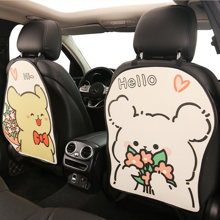 Yellow and White Dog-Themed Anti-Kick Pad for Car Seats, Back Seat Protector for Children, Sponge-Filled