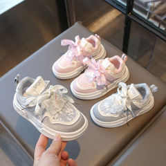 女童運動板鞋春秋新款女寶蝴蝶結洋氣公主鞋休閒鞋小中童運動鞋潮