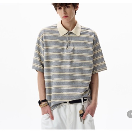 Summer American Retro Korean Style Japanese Striped Polo Shirt Short-Sleeved Men's and Women's Work Clothing Casual Youth Tops T-Shirt Summer American Retro Korean Style Japanese Striped Polo Shirt Short-Sleeved Men's and Women's Work Clothing Casual Youth Tops T-Shirt