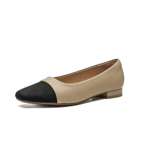 Fashionable two-tone professional shoes square toe for leisure flat
