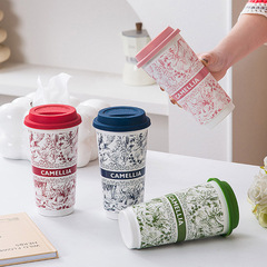 創意国潮レトロ覇王茶姫ミルクカップ陶磁器カップ家庭用オフィスコーヒーカップ蓋付きカップ