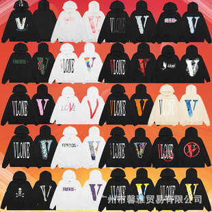 Foreign single Vlone FOG mosaic FRIENDS element style American large V hooded series sweater heavy hoodie
