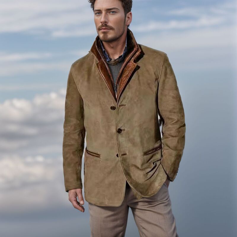 In-Stock Cross-Border Spring and Autumn Men's European and American Fashion Retro Jacket Men's Casual Coat with a Turn-Down Collar and Color-Blocking Top