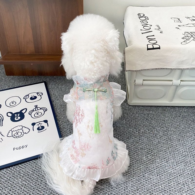 犬と猫の春夏の新しい中国風のチャイナドレスノースリーブボタン通気性のある中国風のスカートビションシーズテディ服薄い|undefined