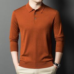 新商品の高級純色の绢糸のウールのニットの男の中年の秋冬は襟をめくります。