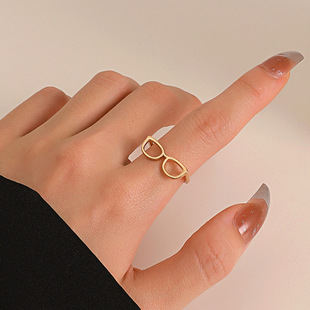 European and American Ins Childlike Mini Glasses Ring Fashion Creative Niche Design Open Asymmetrical Couple Ring