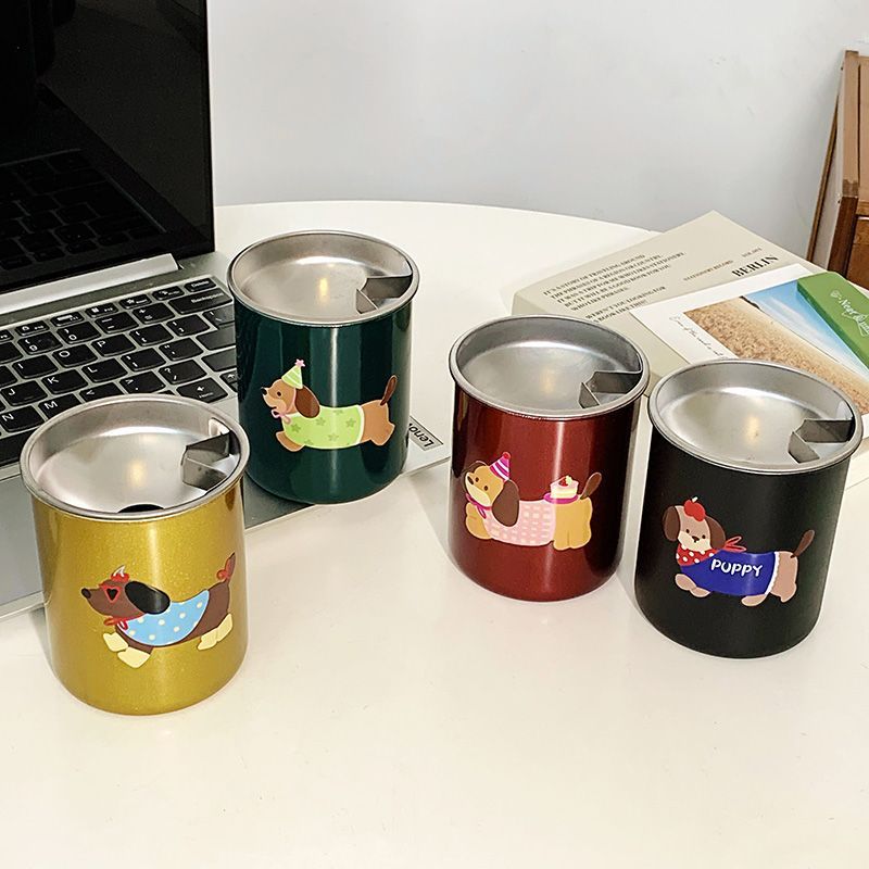 Elegant anti-flying ash stainless steel ashtray, suitable for gifts, car, dormitory, bedroom, living room, funnel-shaped ash cleaning sand