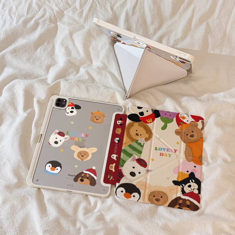 Fun Little Animals 3+Y Folding iPad Air6 Protective Case Apple Pro 11inch Tablet 7/8/9 Generation A16 Protective Case