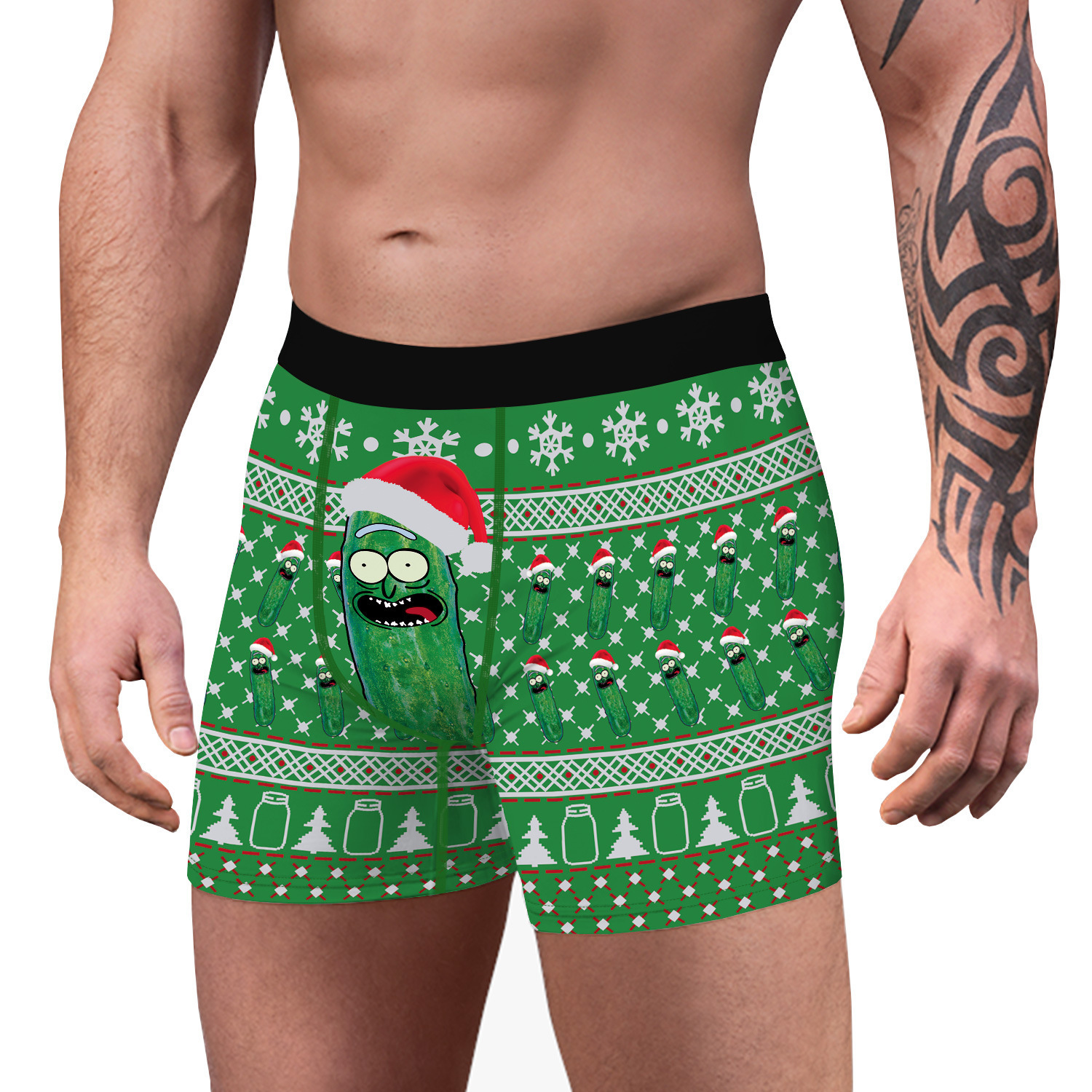 Nouveaux sous-vêtements en polyester à la mode et respirants pour hommes imprimés numériques 3D de noël pour un port confortable avec des sous-vêtements plats_voghion.com